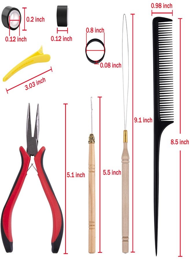 Duufin Hair Extensions Kit 500 Pcs Black Micro Ring Beads 1 Hair Extension Plier 2 Hook Needle Pulling Loop 4 Plastic Alligator Hair Clips 1 Comb and 2 Bags Black Mini Rubber Hair Elastic - Image 2